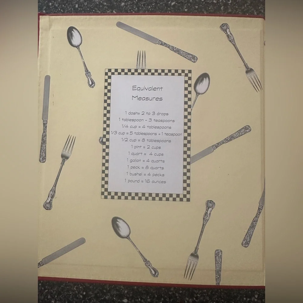 Red Recipe Album with Silver fork, spoon, knife and plate Emblem